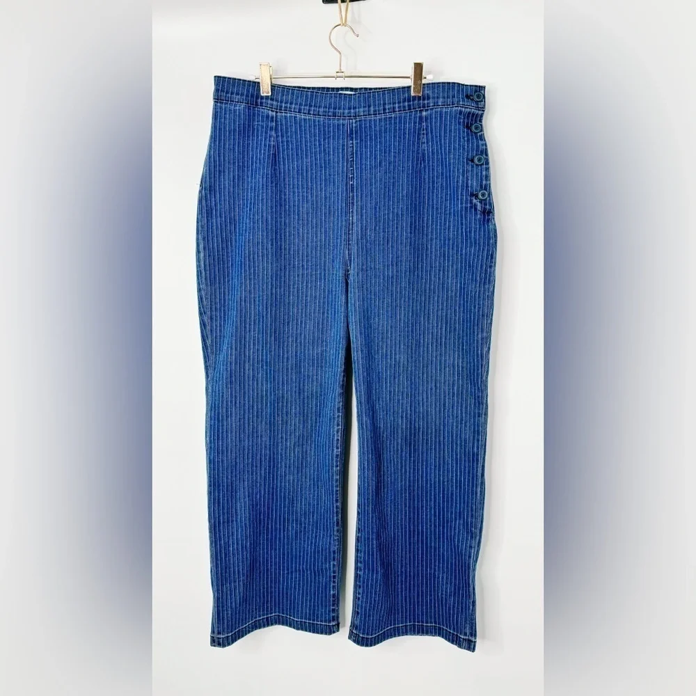 J. CREW Slim Wide-Leg Sailor Jean In Pinstripe Denim Indigo Herringbone NWT